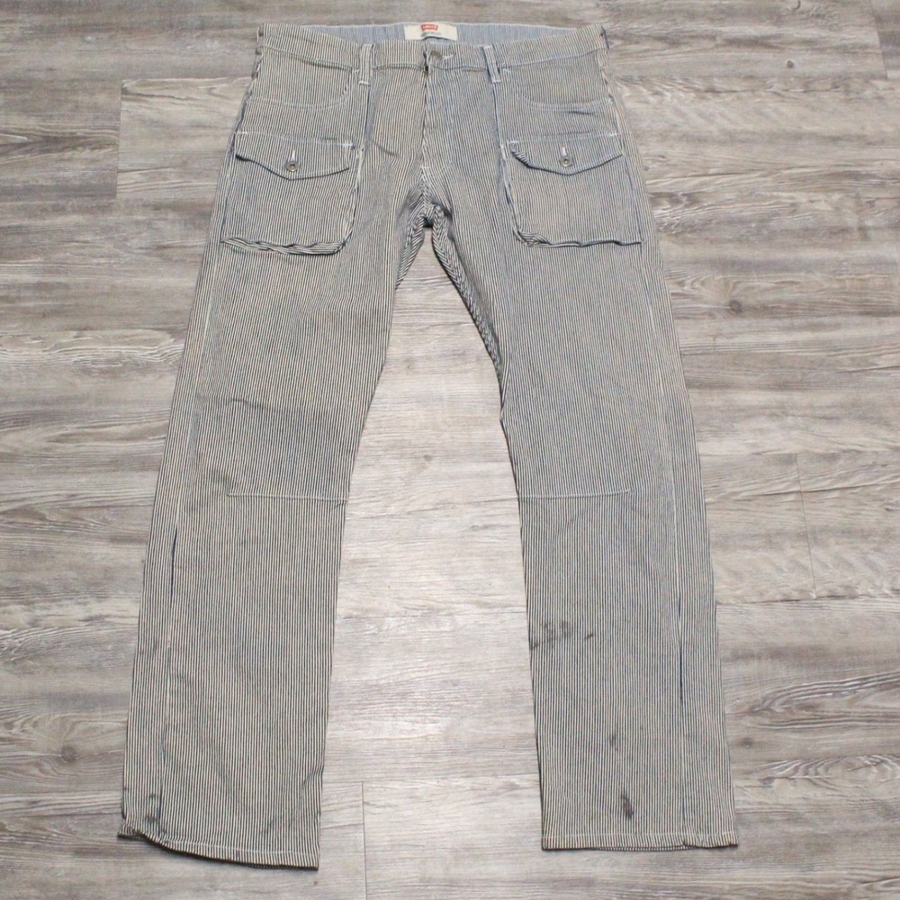 Levis Workwear Hickory Stripe Utility Pants Blue White 34x32 Carpenter Railroad